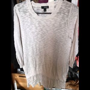 Pullover sweater with lace trim